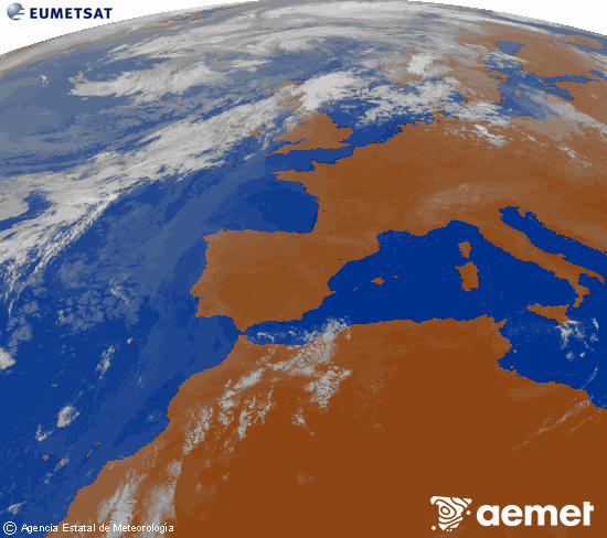 Imagen de la zona de Europa y Norte de �frica del canal infrarrojo del sat�lite Meteosat operacional en 0�N 0�W, procesada para darle color.&nbsp;Wednesday, 29 July  2026 09:00