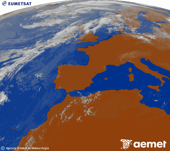 Imagen de la zona de Europa y Norte de �frica del canal infrarrojo del sat�lite Meteosat operacional en 0�N 0�W, procesada para darle color.&nbsp;Wednesday, 29 July  2026 12:00