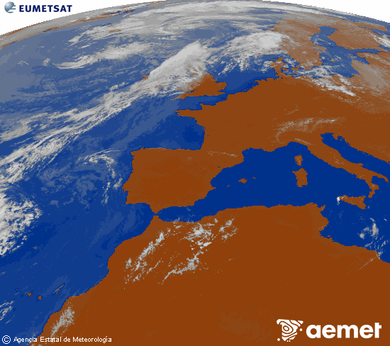 Imagen de la zona de Europa y Norte de �frica del canal infrarrojo del sat�lite Meteosat operacional en 0�N 0�W, procesada para darle color.&nbsp;Wednesday, 29 July  2026 15:00