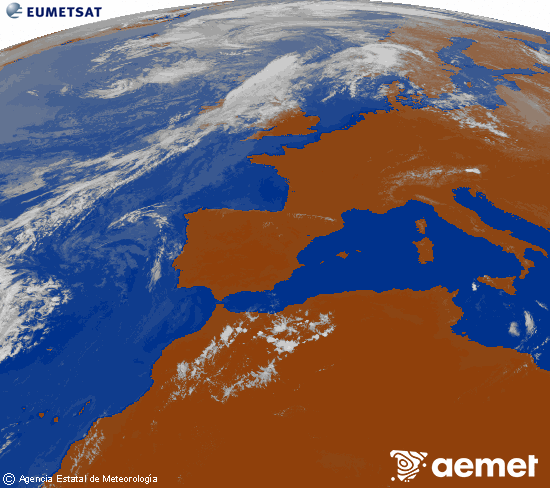 Imagen de la zona de Europa y Norte de �frica del canal infrarrojo del sat�lite Meteosat operacional en 0�N 0�W, procesada para darle color.&nbsp;Wednesday, 29 July  2026 16:00