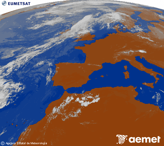Imagen de la zona de Europa y Norte de �frica del canal infrarrojo del sat�lite Meteosat operacional en 0�N 0�W, procesada para darle color.&nbsp;Wednesday, 29 July  2026 17:00