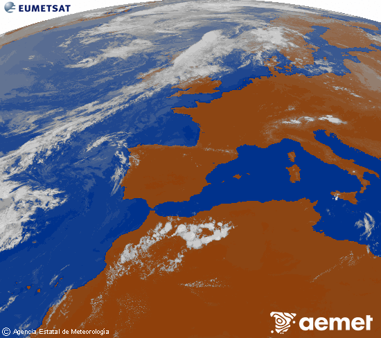 Imagen de la zona de Europa y Norte de �frica del canal infrarrojo del sat�lite Meteosat operacional en 0�N 0�W, procesada para darle color.&nbsp;Wednesday, 29 July  2026 18:00