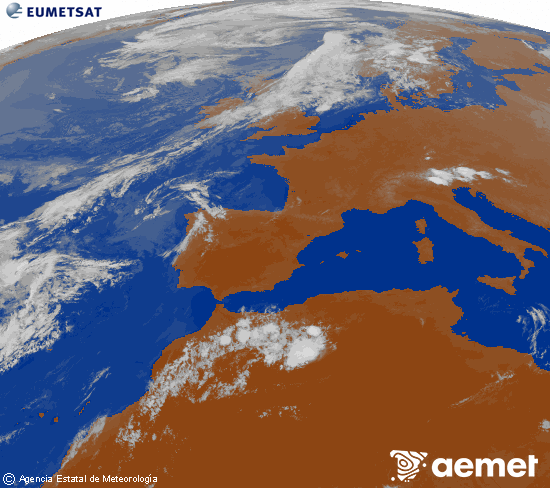 Imagen de la zona de Europa y Norte de �frica del canal infrarrojo del sat�lite Meteosat operacional en 0�N 0�W, procesada para darle color.&nbsp;Wednesday, 29 July  2026 21:00