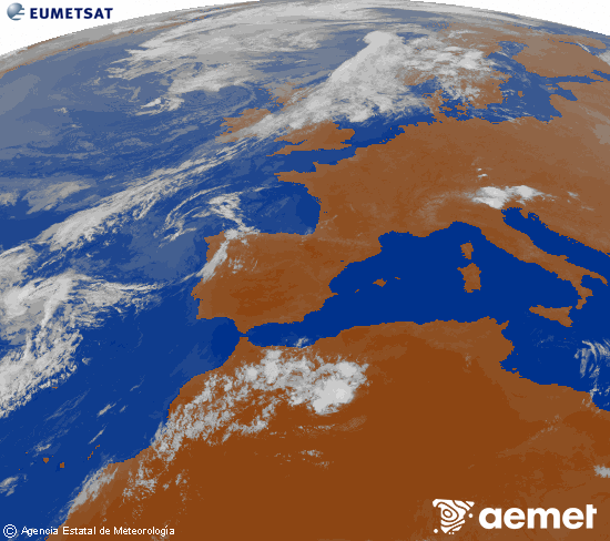 Imagen de la zona de Europa y Norte de �frica del canal infrarrojo del sat�lite Meteosat operacional en 0�N 0�W, procesada para darle color.&nbsp;Wednesday, 29 July  2026 22:00