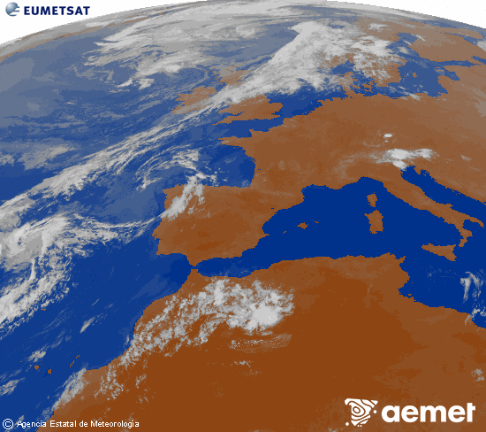 Imagen de la zona de Europa y Norte de �frica del canal infrarrojo del sat�lite Meteosat operacional en 0�N 0�W, procesada para darle color.&nbsp;Wednesday, 29 July  2026 23:00