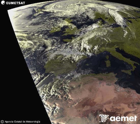 Esta imaxe x�rase utilizando informaci�n das canles visibles do sat�lite METEOSAT pertencente � segunda xeraci�n de sat�lites  Meteosat (MSX). Por ese motivo, s� hai informaci�n na zona iluminada polo sol. Ademais, as canles foron normalizadas para que o brillo non dependa da posici�n do sol.&nbsp;venres, 31 xullo  2026 08:00