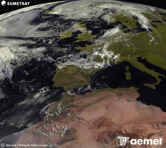 Esta imaxe x�rase utilizando informaci�n das canles visibles do sat�lite METEOSAT pertencente � segunda xeraci�n de sat�lites  Meteosat (MSX). Por ese motivo, s� hai informaci�n na zona iluminada polo sol. Ademais, as canles foron normalizadas para que o brillo non dependa da posici�n do sol.&nbsp;venres, 31 xullo  2026 10:00
