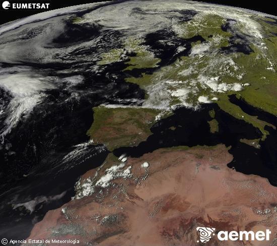 Esta imaxe x�rase utilizando informaci�n das canles visibles do sat�lite METEOSAT pertencente � segunda xeraci�n de sat�lites  Meteosat (MSX). Por ese motivo, s� hai informaci�n na zona iluminada polo sol. Ademais, as canles foron normalizadas para que o brillo non dependa da posici�n do sol.&nbsp;venres, 31 xullo  2026 17:00