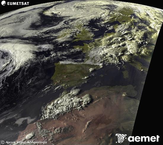 Esta imaxe x�rase utilizando informaci�n das canles visibles do sat�lite METEOSAT pertencente � segunda xeraci�n de sat�lites  Meteosat (MSX). Por ese motivo, s� hai informaci�n na zona iluminada polo sol. Ademais, as canles foron normalizadas para que o brillo non dependa da posici�n do sol.&nbsp;venres, 31 xullo  2026 20:00