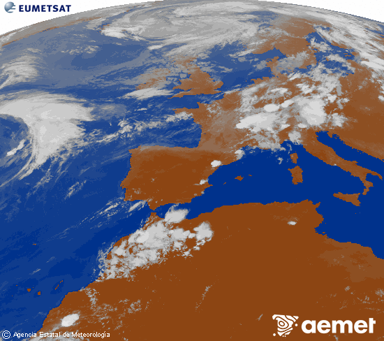 Imagen de la zona de Europa y Norte de �frica del canal infrarrojo del sat�lite Meteosat operacional en 0�N 0�W, procesada para darle color.&nbsp;viernes, 31 julio 2026 a las 20:00