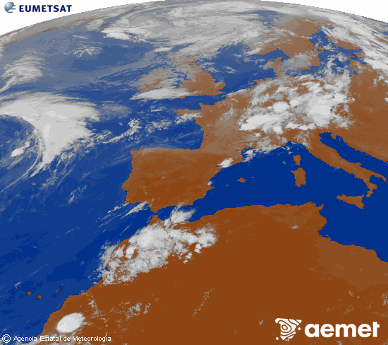 Imagen de la zona de Europa y Norte de �frica del canal infrarrojo del sat�lite Meteosat operacional en 0�N 0�W, procesada para darle color.&nbsp;viernes, 31 julio 2026 a las 21:00