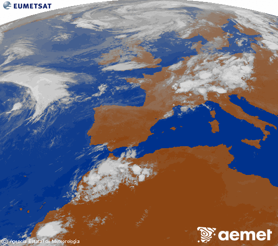 Imagen de la zona de Europa y Norte de �frica del canal infrarrojo del sat�lite Meteosat operacional en 0�N 0�W, procesada para darle color.&nbsp;viernes, 31 julio 2026 a las 22:00