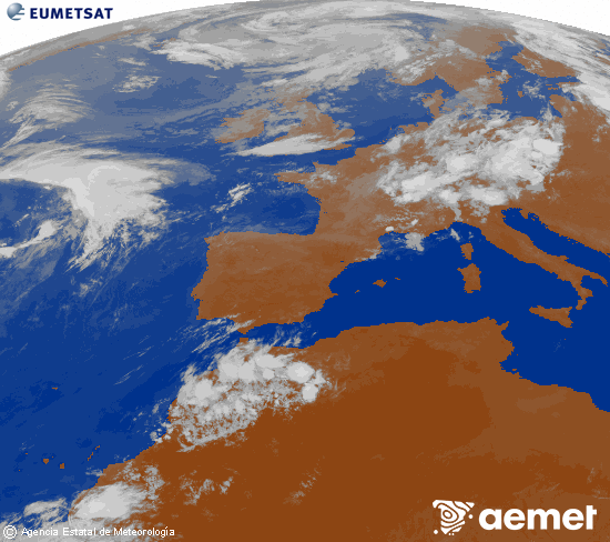 Imagen de la zona de Europa y Norte de �frica del canal infrarrojo del sat�lite Meteosat operacional en 0�N 0�W, procesada para darle color.&nbsp;viernes, 31 julio 2026 a las 23:00