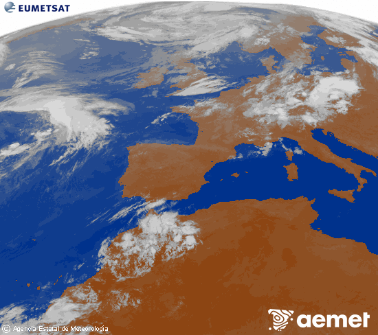 Imagen de la zona de Europa y Norte de �frica del canal infrarrojo del sat�lite Meteosat operacional en 0�N 0�W, procesada para darle color.&nbsp;s�bado, 01 agosto 2026 a las 01:00