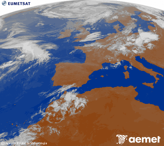 Imagen de la zona de Europa y Norte de �frica del canal infrarrojo del sat�lite Meteosat operacional en 0�N 0�W, procesada para darle color.&nbsp;s�bado, 01 agosto 2026 a las 02:00