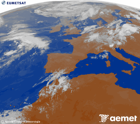 Imagen de la zona de Europa y Norte de �frica del canal infrarrojo del sat�lite Meteosat operacional en 0�N 0�W, procesada para darle color.&nbsp;s�bado, 01 agosto 2026 a las 05:00