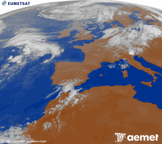 Imagen de la zona de Europa y Norte de �frica del canal infrarrojo del sat�lite Meteosat operacional en 0�N 0�W, procesada para darle color.&nbsp;s�bado, 01 agosto 2026 a las 07:00