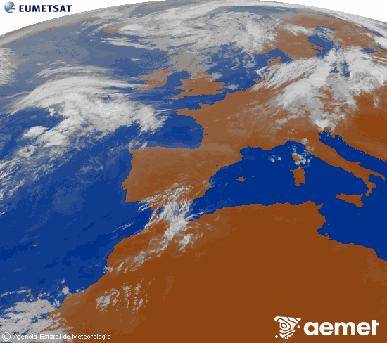 Imagen de la zona de Europa y Norte de �frica del canal infrarrojo del sat�lite Meteosat operacional en 0�N 0�W, procesada para darle color.&nbsp;s�bado, 01 agosto 2026 a las 09:00