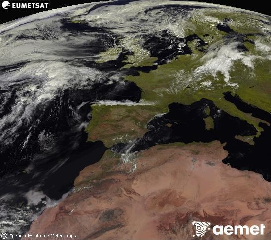 Esta imagen se genera utilizando informaci�n de los canales visibles del sat�lite METEOSAT perteneciente a la segunda generaci�n de sat�lites Meteosat (MSG). Por ese motivo, s�lo hay informaci�n en la zona iluminada por el sol. Adem�s, los canales han sido normalizados para que el brillo no dependa de la posici�n del sol.&nbsp;s�bado, 01 agosto 2026 a las 12:00
