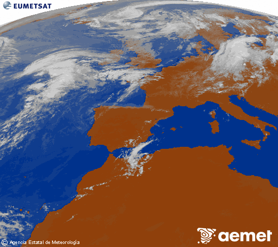Imagen de la zona de Europa y Norte de �frica del canal infrarrojo del sat�lite Meteosat operacional en 0�N 0�W, procesada para darle color.&nbsp;s�bado, 01 agosto 2026 a las 14:00