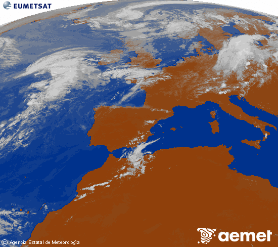 Imagen de la zona de Europa y Norte de �frica del canal infrarrojo del sat�lite Meteosat operacional en 0�N 0�W, procesada para darle color.&nbsp;s�bado, 01 agosto 2026 a las 15:00