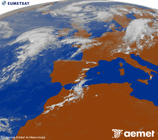 Imagen de la zona de Europa y Norte de �frica del canal infrarrojo del sat�lite Meteosat operacional en 0�N 0�W, procesada para darle color.&nbsp;s�bado, 01 agosto 2026 a las 16:00