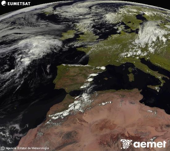 Esta imagen se genera utilizando informaci�n de los canales visibles del sat�lite METEOSAT perteneciente a la segunda generaci�n de sat�lites Meteosat (MSG). Por ese motivo, s�lo hay informaci�n en la zona iluminada por el sol. Adem�s, los canales han sido normalizados para que el brillo no dependa de la posici�n del sol.&nbsp;s�bado, 01 agosto 2026 a las 17:00