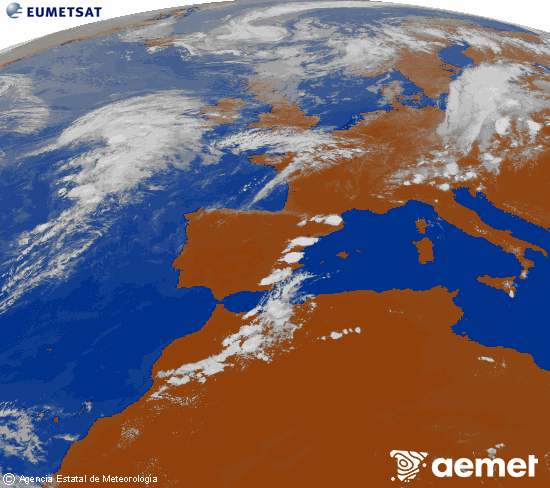 Imagen de la zona de Europa y Norte de �frica del canal infrarrojo del sat�lite Meteosat operacional en 0�N 0�W, procesada para darle color.&nbsp;s�bado, 01 agosto 2026 a las 17:00