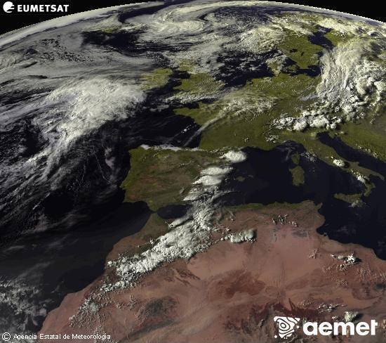 Esta imagen se genera utilizando informaci�n de los canales visibles del sat�lite METEOSAT perteneciente a la segunda generaci�n de sat�lites Meteosat (MSG). Por ese motivo, s�lo hay informaci�n en la zona iluminada por el sol. Adem�s, los canales han sido normalizados para que el brillo no dependa de la posici�n del sol.&nbsp;s�bado, 01 agosto 2026 a las 19:00