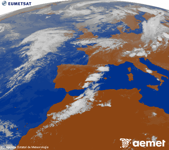 Imagen de la zona de Europa y Norte de �frica del canal infrarrojo del sat�lite Meteosat operacional en 0�N 0�W, procesada para darle color.&nbsp;s�bado, 01 agosto 2026 a las 20:00