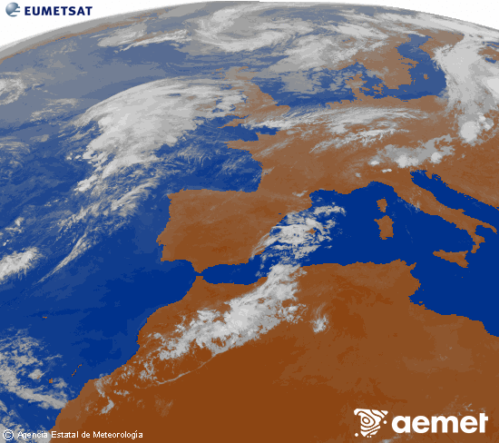 Imagen de la zona de Europa y Norte de �frica del canal infrarrojo del sat�lite Meteosat operacional en 0�N 0�W, procesada para darle color.&nbsp;diumenge, 2 d?agost  2026 00:00