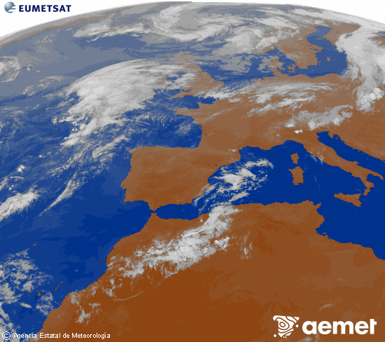 Imagen de la zona de Europa y Norte de �frica del canal infrarrojo del sat�lite Meteosat operacional en 0�N 0�W, procesada para darle color.&nbsp;diumenge, 2 d?agost  2026 01:00