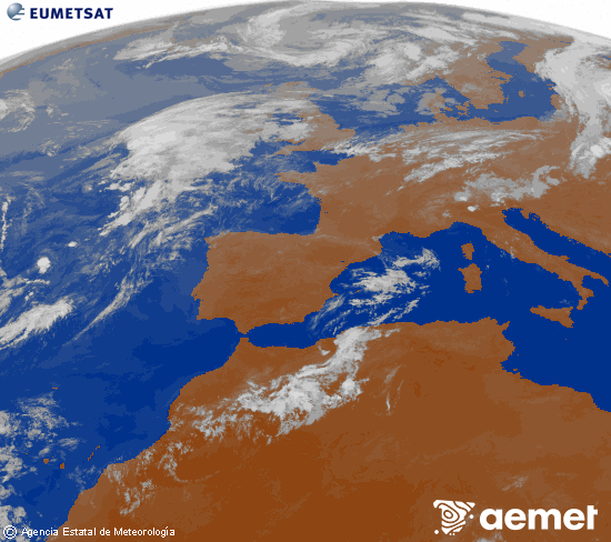 Imagen de la zona de Europa y Norte de �frica del canal infrarrojo del sat�lite Meteosat operacional en 0�N 0�W, procesada para darle color.&nbsp;diumenge, 2 d?agost  2026 02:00
