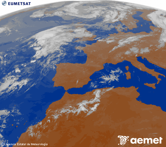Imagen de la zona de Europa y Norte de �frica del canal infrarrojo del sat�lite Meteosat operacional en 0�N 0�W, procesada para darle color.&nbsp;diumenge, 2 d?agost  2026 04:00