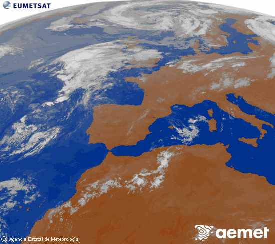 Imagen de la zona de Europa y Norte de �frica del canal infrarrojo del sat�lite Meteosat operacional en 0�N 0�W, procesada para darle color.&nbsp;diumenge, 2 d?agost  2026 06:00