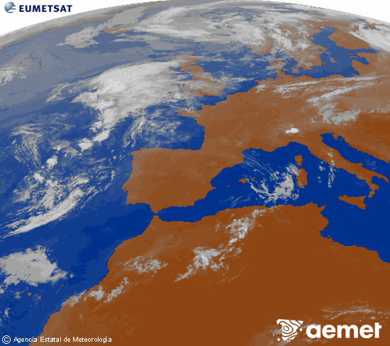 Imagen de la zona de Europa y Norte de �frica del canal infrarrojo del sat�lite Meteosat operacional en 0�N 0�W, procesada para darle color.&nbsp;diumenge, 2 d?agost  2026 09:00