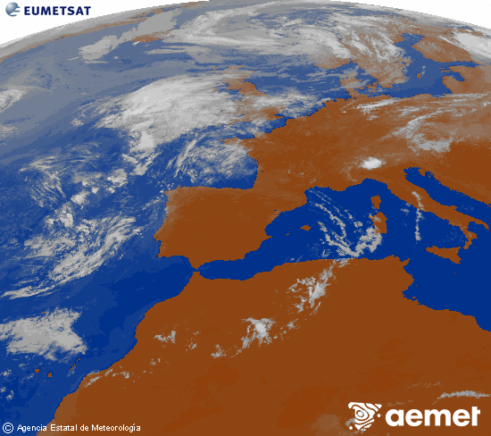 Imagen de la zona de Europa y Norte de �frica del canal infrarrojo del sat�lite Meteosat operacional en 0�N 0�W, procesada para darle color.&nbsp;diumenge, 2 d?agost  2026 11:00