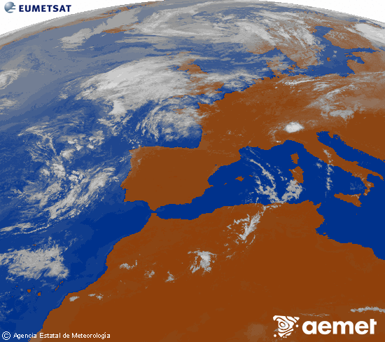Imagen de la zona de Europa y Norte de �frica del canal infrarrojo del sat�lite Meteosat operacional en 0�N 0�W, procesada para darle color.&nbsp;diumenge, 2 d?agost  2026 12:00