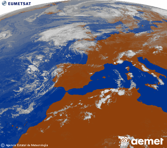Imagen de la zona de Europa y Norte de �frica del canal infrarrojo del sat�lite Meteosat operacional en 0�N 0�W, procesada para darle color.&nbsp;diumenge, 2 d?agost  2026 16:00