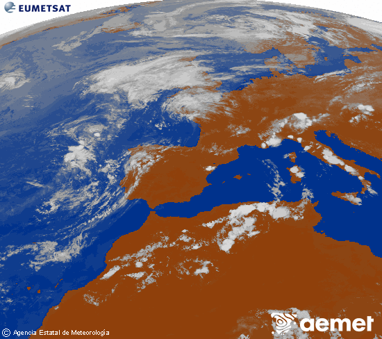 Imatge de la zona d'Europa i Nord d'�frica del canal infraroig del sat�l�lit Meteosat operacional en 0�N 0�W, processada per a donar-li color.&nbsp;diumenge, 2 d?agost  2026 17:00