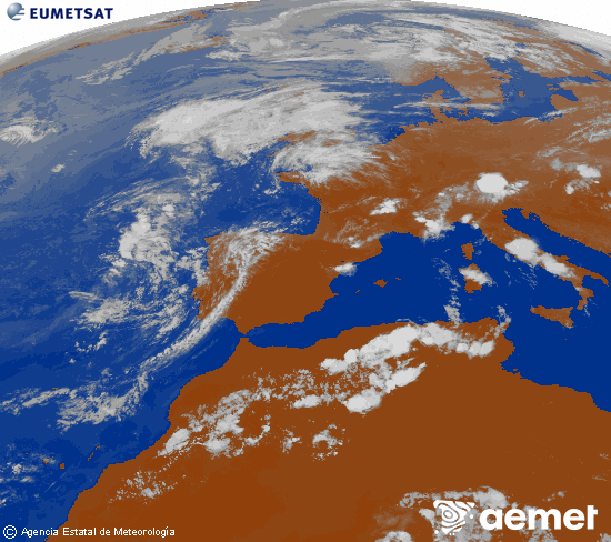 Imatge de la zona d'Europa i Nord d'�frica del canal infraroig del sat�l�lit Meteosat operacional en 0�N 0�W, processada per a donar-li color.&nbsp;diumenge, 2 d?agost  2026 19:00