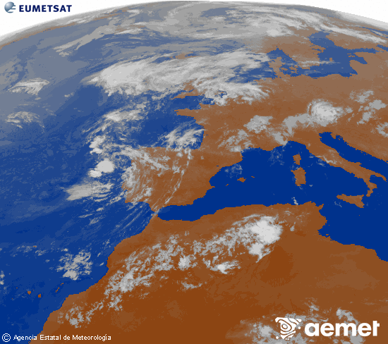 Imatge de la zona d'Europa i Nord d'�frica del canal infraroig del sat�l�lit Meteosat operacional en 0�N 0�W, processada per a donar-li color.&nbsp;dilluns, 3 d?agost  2026 00:00