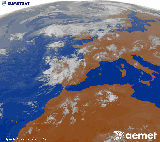 Imatge de la zona d'Europa i Nord d'�frica del canal infraroig del sat�l�lit Meteosat operacional en 0�N 0�W, processada per a donar-li color.&nbsp;dilluns, 3 d?agost  2026 04:00