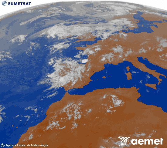 Imatge de la zona d'Europa i Nord d'�frica del canal infraroig del sat�l�lit Meteosat operacional en 0�N 0�W, processada per a donar-li color.&nbsp;dilluns, 3 d?agost  2026 05:00