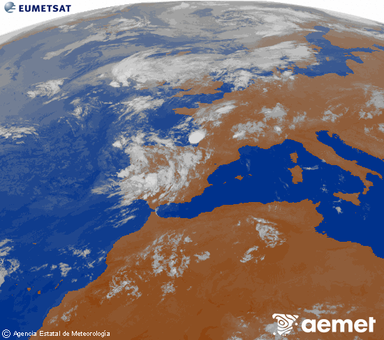 Imagen de la zona de Europa y Norte de �frica del canal infrarrojo del sat�lite Meteosat operacional en 0�N 0�W, procesada para darle color.&nbsp;dilluns, 3 d?agost  2026 06:00