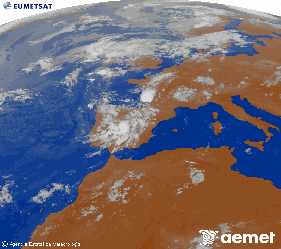 Imagen de la zona de Europa y Norte de �frica del canal infrarrojo del sat�lite Meteosat operacional en 0�N 0�W, procesada para darle color.&nbsp;dilluns, 3 d?agost  2026 08:00