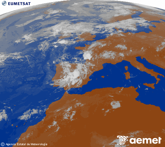 Imagen de la zona de Europa y Norte de �frica del canal infrarrojo del sat�lite Meteosat operacional en 0�N 0�W, procesada para darle color.&nbsp;dilluns, 3 d?agost  2026 09:00