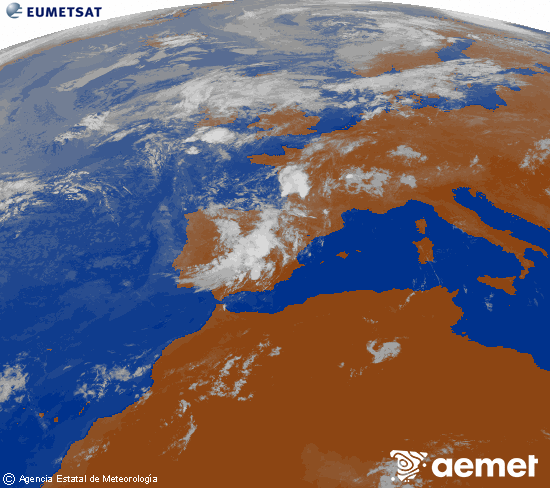 Imagen de la zona de Europa y Norte de �frica del canal infrarrojo del sat�lite Meteosat operacional en 0�N 0�W, procesada para darle color.&nbsp;dilluns, 3 d?agost  2026 10:00