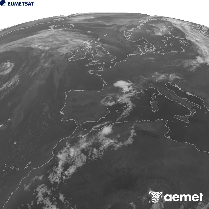 Irudi hau METEOSAT-12 satelitearen 10.5 �m Infragorri kanaleko informazioa erabiliz sortzen da, Meteosat (MTG) sateliteen hirugarren belaunaldikoa. Irudiak giza begiaren pertzepzioaren antz handiagoa izan dezan, grisen eskala alderantzizkoa da. Ordu horiek penintsulari dagozkio (ordubete gutxiago Kanariar Uharteetan).&nbsp;asteartea, 2026ko abuztuak 11, ordua: 03:00
