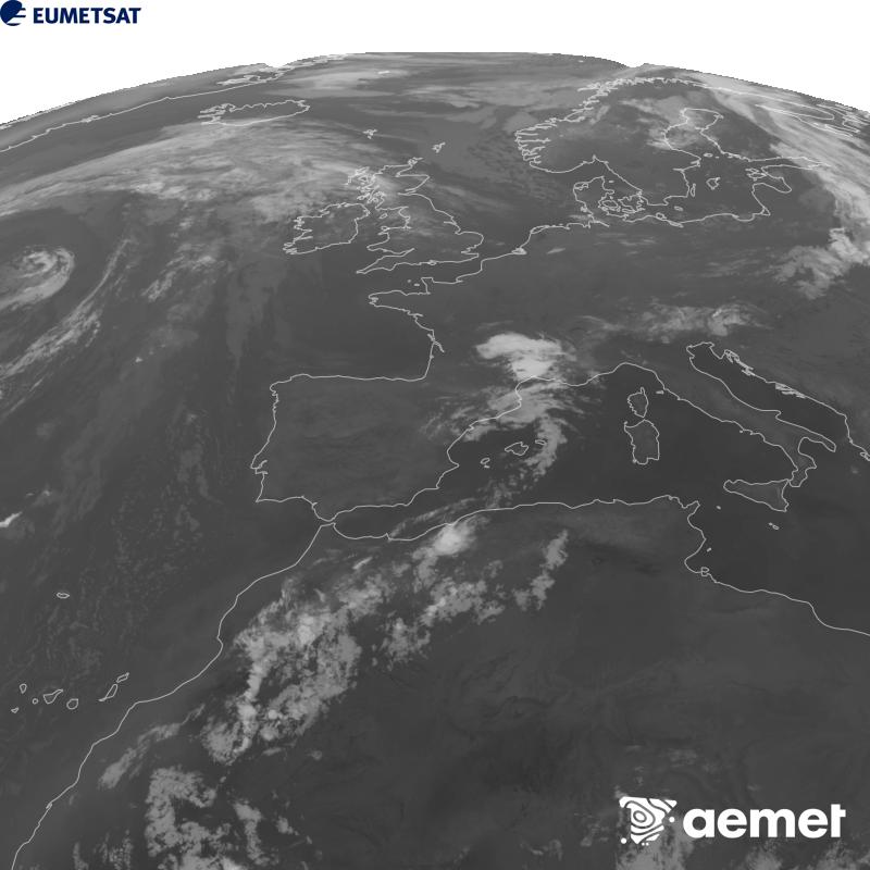 Irudi hau METEOSAT-12 satelitearen 10.5 �m Infragorri kanaleko informazioa erabiliz sortzen da, Meteosat (MTG) sateliteen hirugarren belaunaldikoa. Irudiak giza begiaren pertzepzioaren antz handiagoa izan dezan, grisen eskala alderantzizkoa da. Ordu horiek penintsulari dagozkio (ordubete gutxiago Kanariar Uharteetan).&nbsp;asteartea, 2026ko abuztuak 11, ordua: 04:00
